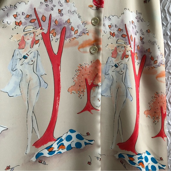 Aritzia Wilfred Champagne/Cornflower Shirt Dress Button-front Satin Midi Dress - Picture 9 of 16